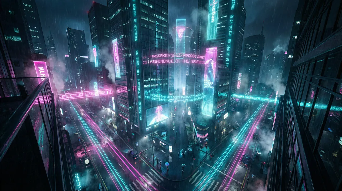 渺渺上体育课当着全班人光阴汪仔 竖屏短剧平台首页背景 - 赛博朋克都市夜景